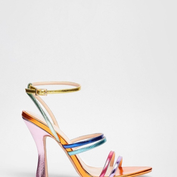 Multicolored Strappy Metallic Heeled Sandals - Picture 4 of 4